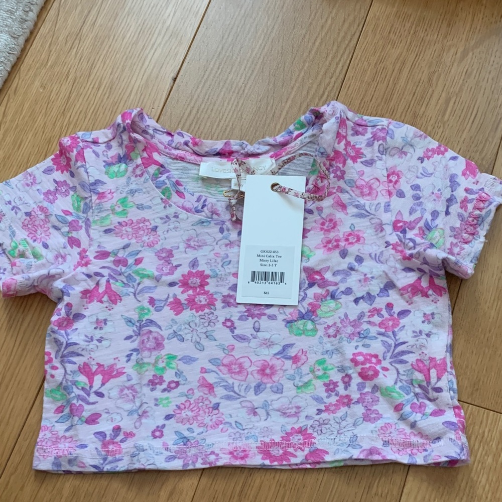 LoveShackFancy Kids Floral Tee - Pink and Purple mini calix tee